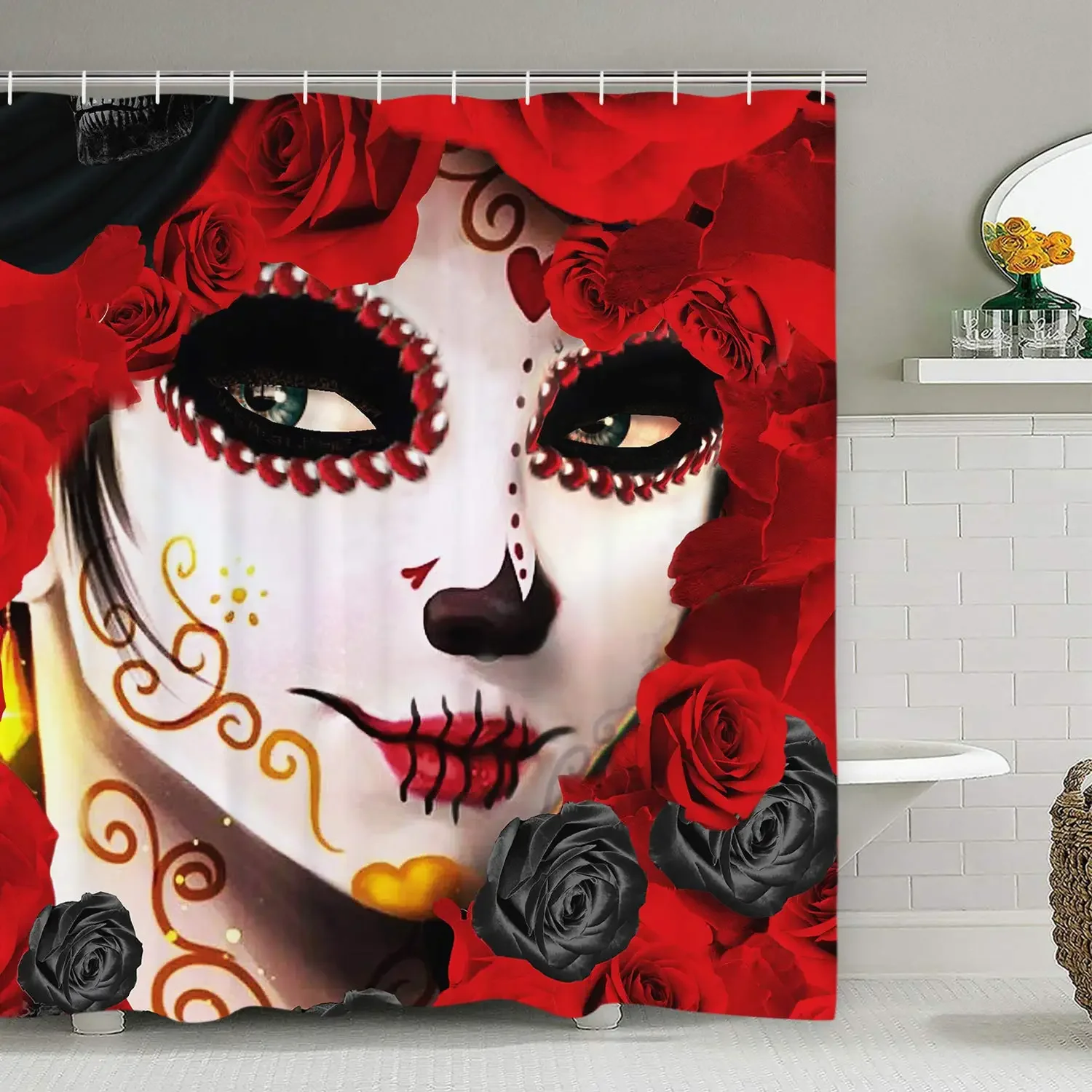 Sugar Skull Girl Funny Clown Durable Waterproof Shower Curtain