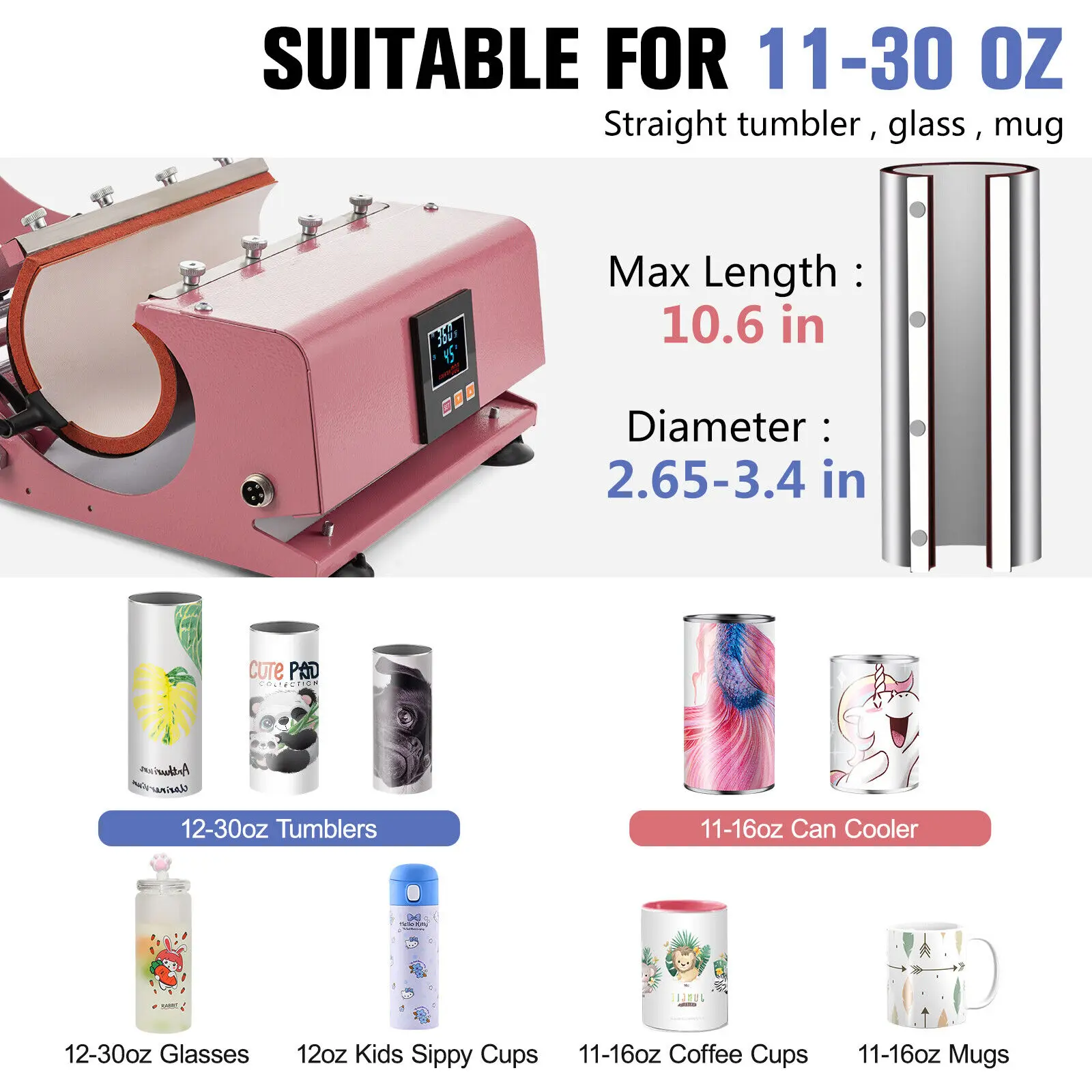 Pink Tumbler Mug Heat Press Machine 16-20-30OZ Sublimation Straight Skinny Cup