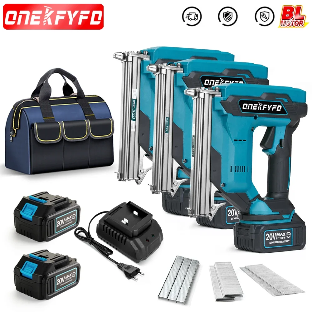 ONEKFYFD Brushless Electric Nail Gun F30/422J/1022J Stapler Nailer Woodworking Lithium Battery + 1set Nails for Makita Battery