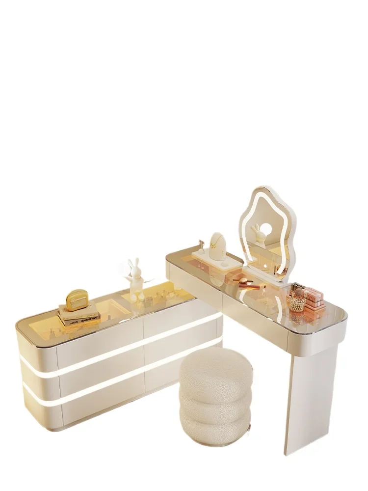 Solid wood rock slab atmosphere light dressing table princess cream wind light luxury bedroom