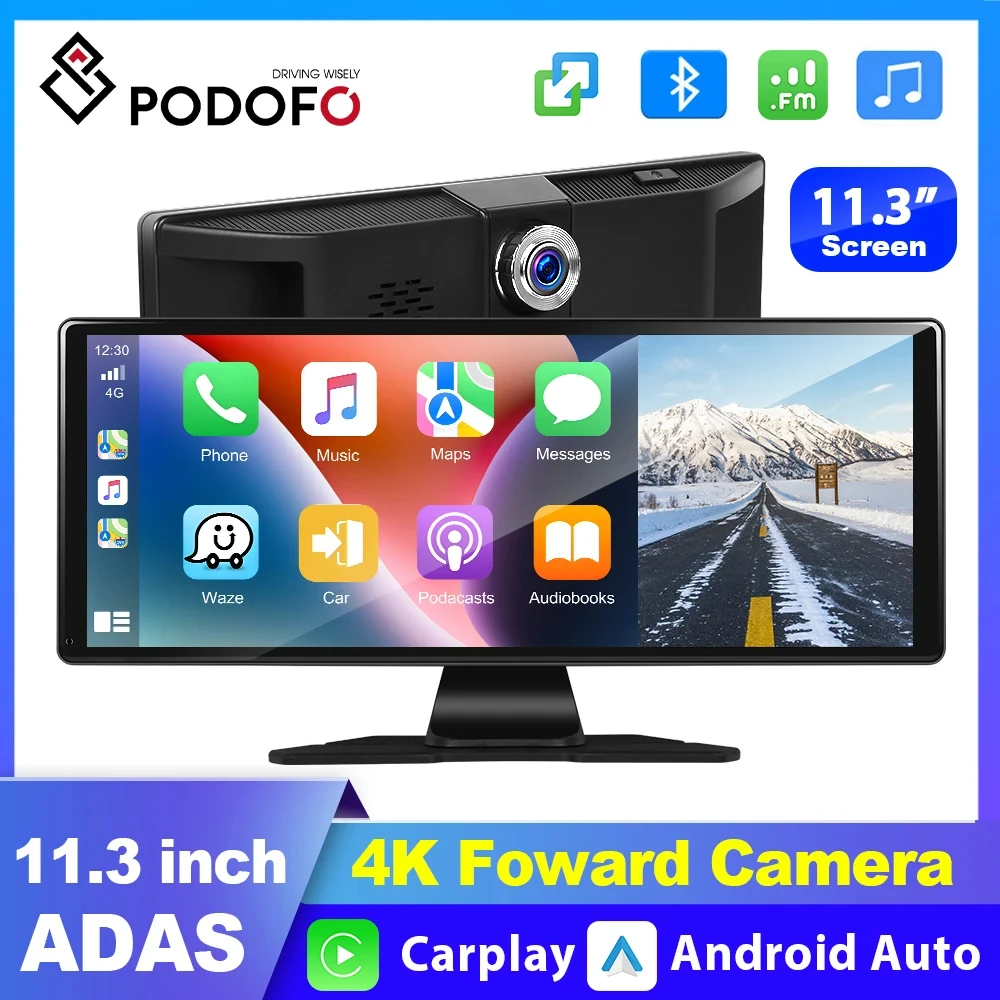 

Podofo 11.3" Car CarPlay Screen 4K car Monitor Wireless Android Auto Multimedia Player car DVR Support Apple Airplay Bluetooth