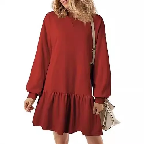 Casual Loose Sweatshirt Mini Dresses For Women With Long Sleeves And Ribbed Crewneck Pullover Styles Ruffle Sweatshirts Dress
