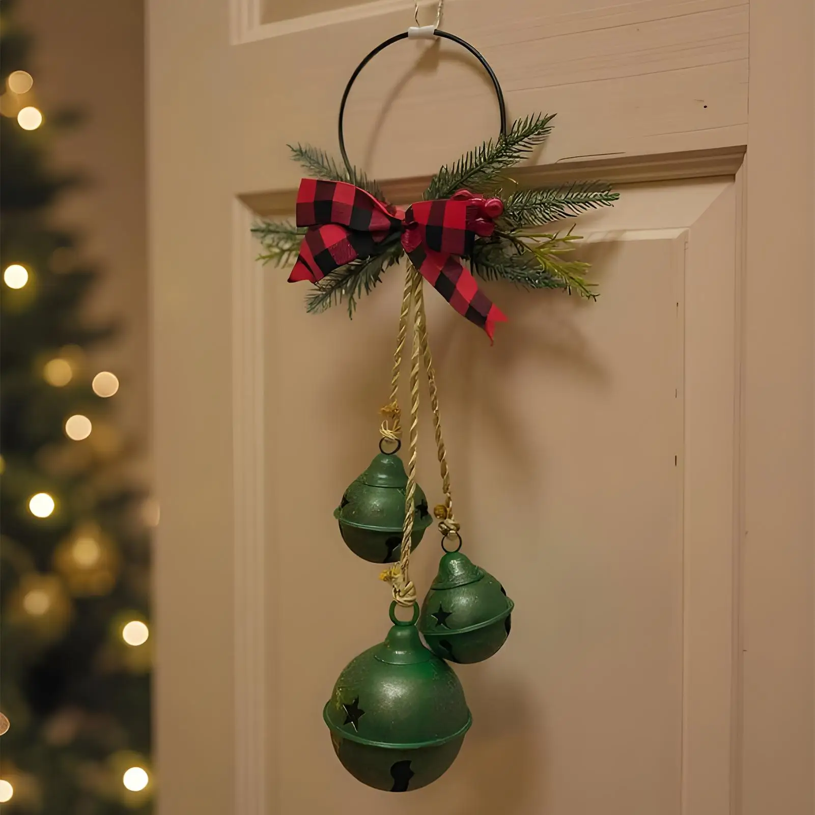 

Украшения-колокольчики для рождественской елки, бант, фермерский дом, праздничная елка, вешалка, декор, вешалка для колокольчиков, гирлянда, поделки для входной двери дома