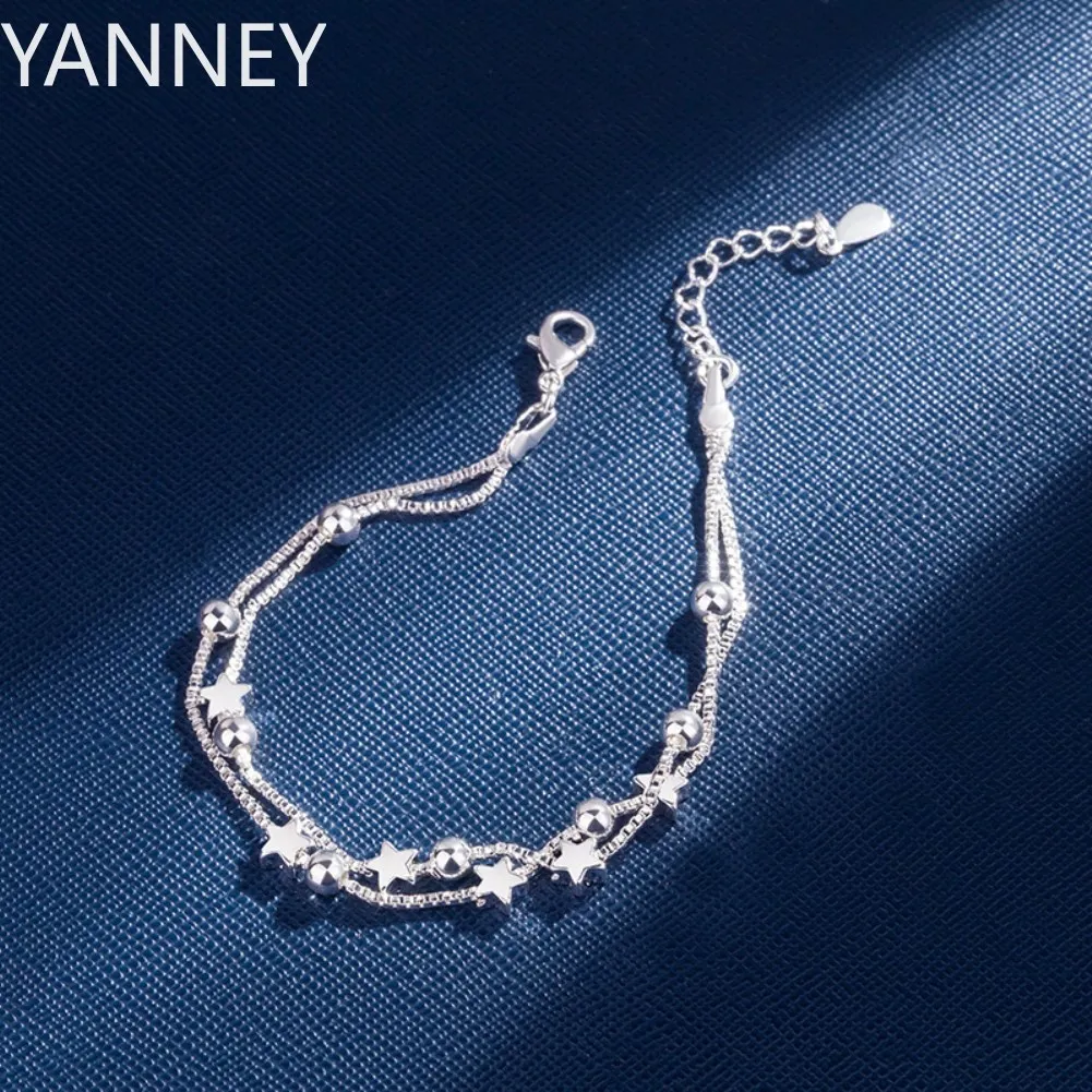 Fine Oryginalny luksusowy 925 sterling silver charm gwiazdy łańcuszek Bransoletki dla kobiet impreza Ślub zaręczyny Biżuteria prezenty 20cm