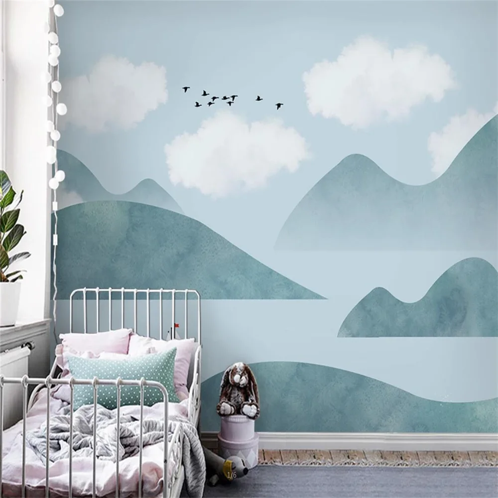 

custom Modern minimalist wallpapers for children's room sea landscape girl bedroom decoration blue sky 3D wall papers home decor