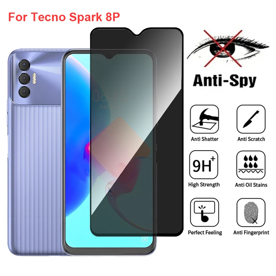 Для Tecno Spark 8P антишпионская защитная пленка из закаленного стекла, совместимая с Tecno Spark8P, полное покрытие, пленка для телефона