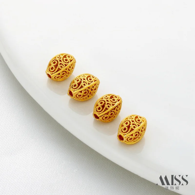 Matte Gold 18K Gold Plated Vintage Hollow Olive Beads Through Hole Spacer Beads for DIY Bracelet Jewelry Making Accessories