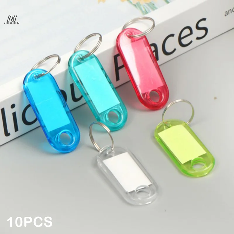 10PCS Crystal Plastic Clear Classification Plate Key Tags Label Numbered Name Baggage Tag ID Label Name Tags With Split Ring