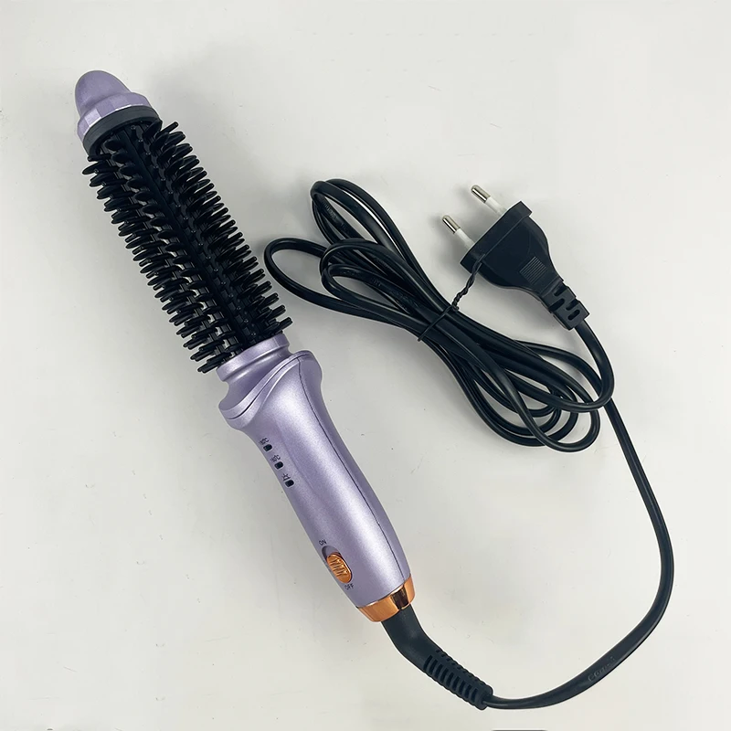 

Portable ceramic curling iron and straightening comb electric perming stick, 2-in-1 function with metal handle and nylon brush