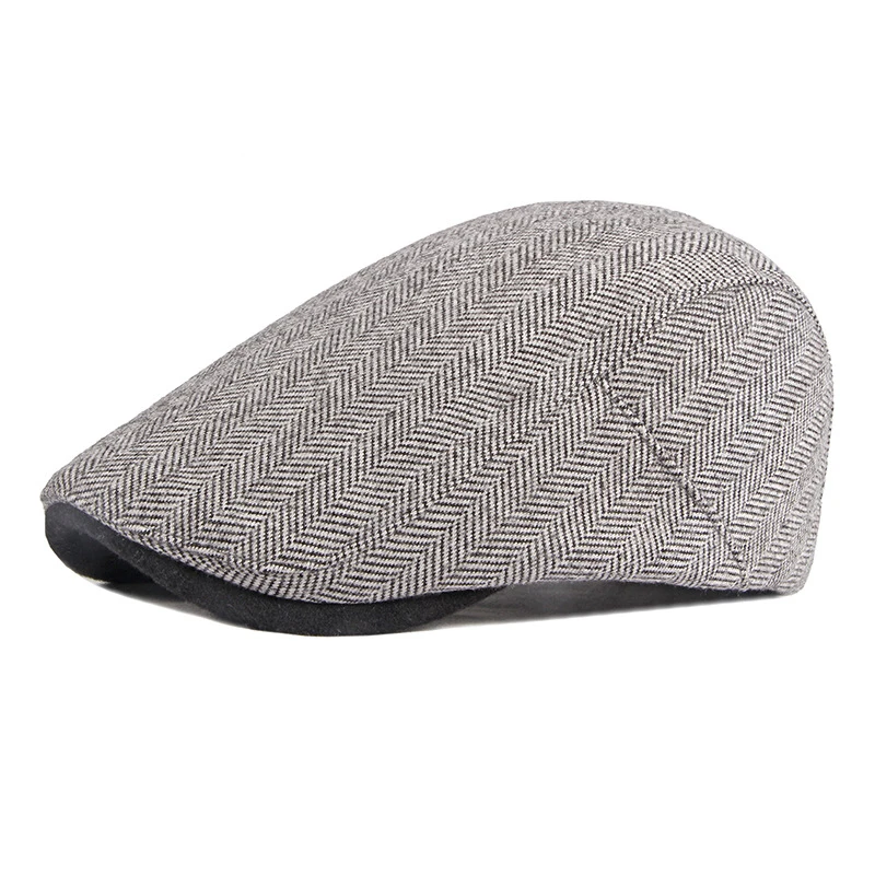 Casual Tweed Beret Hat For Men Flat Peaked Cap Male Spring Autumn British Forward Hats Cabbie Herringbone Newsboy Cap Adjustable