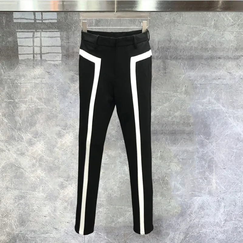 Contrast stitching Casual Suit Pant cultivation Pant Club Performance Stage Trouser Pantalon De Vestir Hombre Pantalon Costume