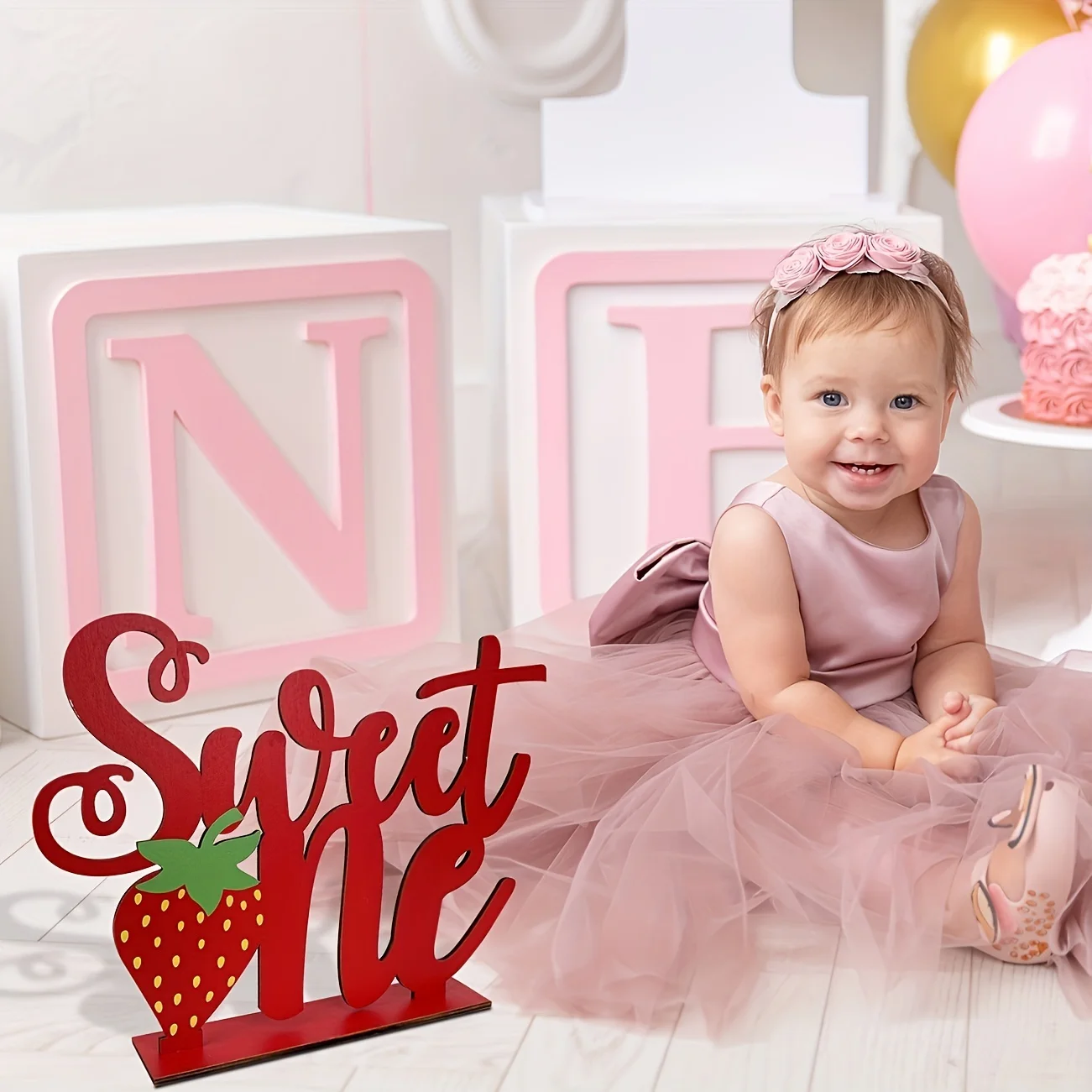 Strawberry Theme Birthday Party Wooden Centerpiece Signs Berry Sweet One Letter Sign Table Topper for Baby Girls Strawberry 1st