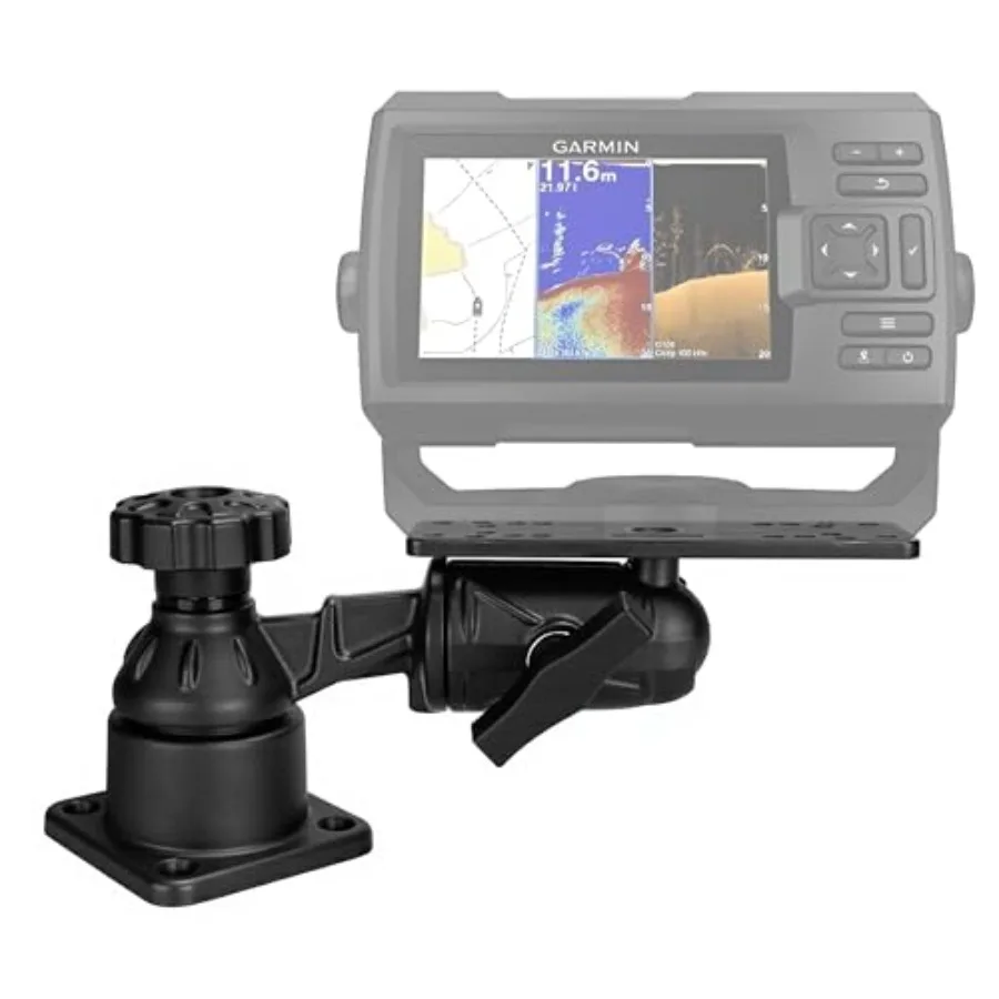 Fish finder mount for marine use, all aluminum, silver, corrosion-resistant horizontal 7.32 swing arm design compatible with Ga