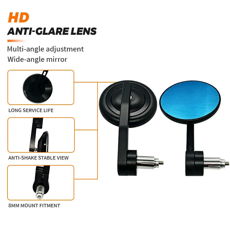 CNC Round Bar End Mirror for Vespa GTS Sprint Primavera, Balance Slider Grip Plug Rearview Pair