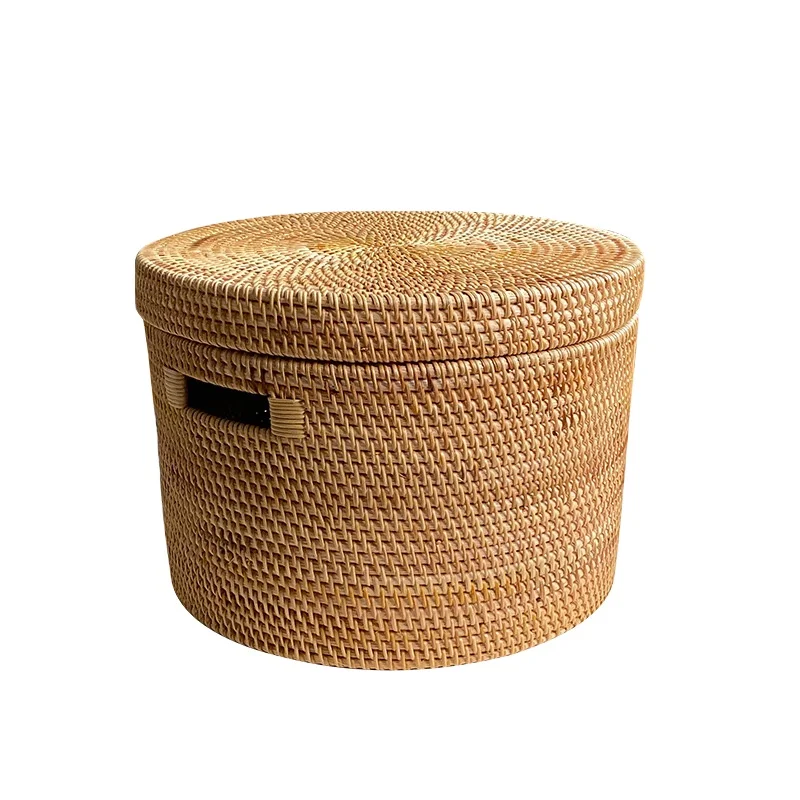 Autumn Rattan Hand-Woven Bedroom Living Room Toys Books Literary Round Nightstand Storage Bucket