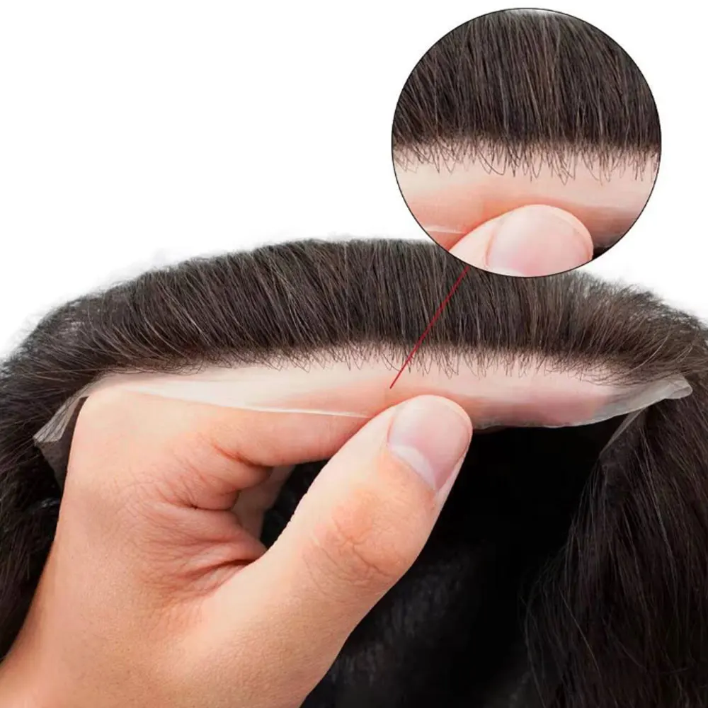 Ekstensi rambut manusia untuk wanita, ekstensi rambut manusia, ekstensi rambut dahi, hiasan atas kulit PU, rambut palsu pengganti untuk pria dan wanita