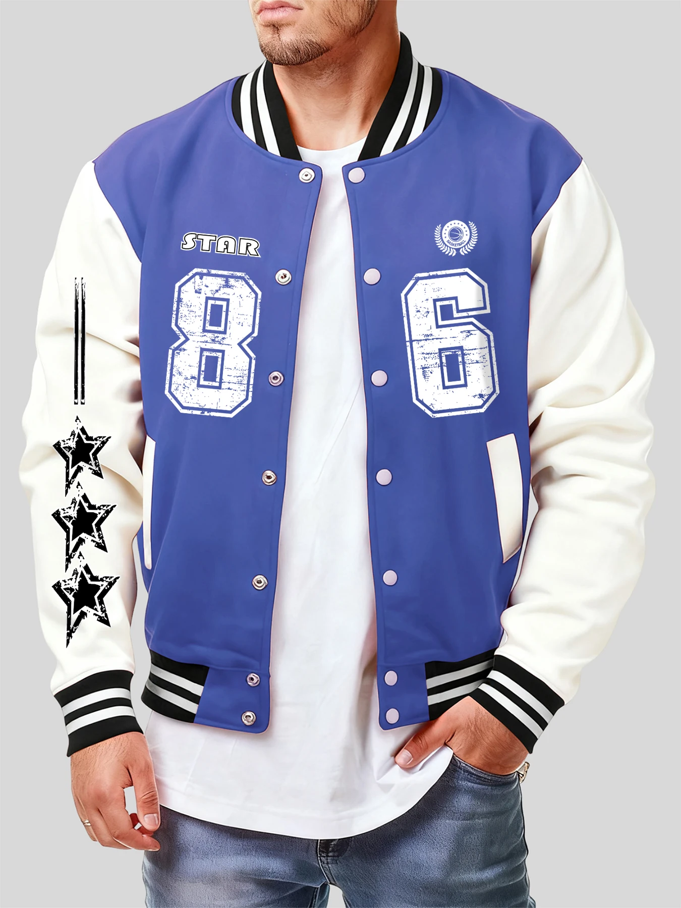 

Star Number 86 Print Clothes Men Hip Hop Loose Jackets Autumn Fashion Baseball Jersey Casual Button Streetwear Pocket Coat