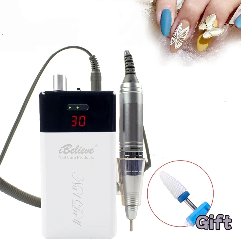 

30000RPM Portable Nail Drill Rechargeable Electric Nail Sander Cordless Gel Polish Remover Pedicure Cutter Polisher for Home Use