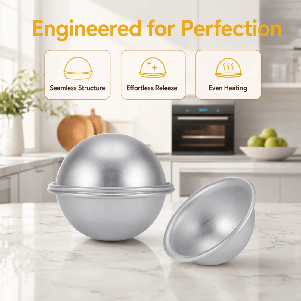 Aluminum Alloy Hemisphere Cake Mold Nonstick Coating 3ins Dome Cake Mold Rolled Edge 3D Sport Ball Design Dessert Pudding Mold