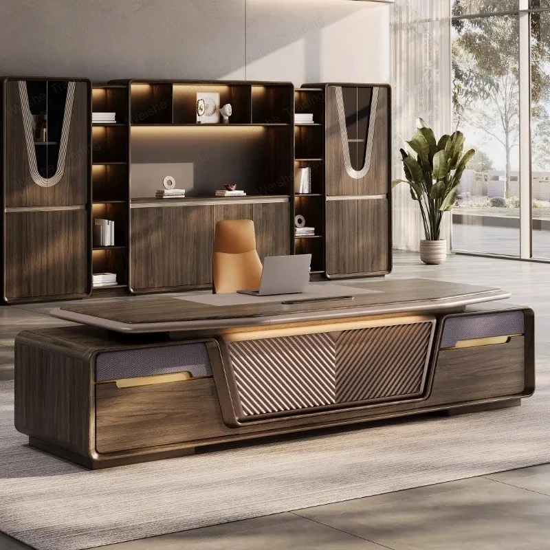 Luxury CEO L-Shaped Office Furniture Modern Wooden Boss Desk Manager Executive Desk Set
