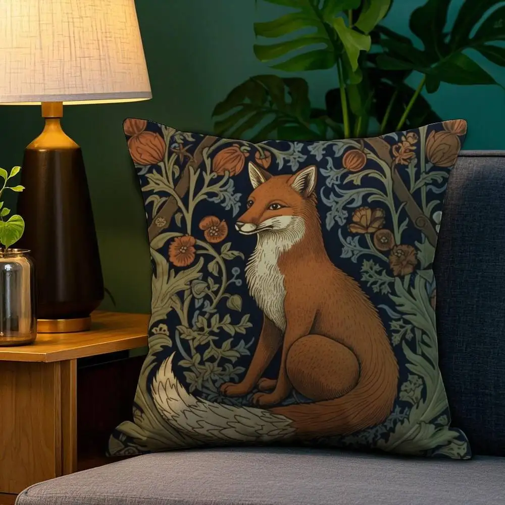 William Morris Art Fox Pillow Case Anti-dustmite Invisible Zipper Sofa Bed