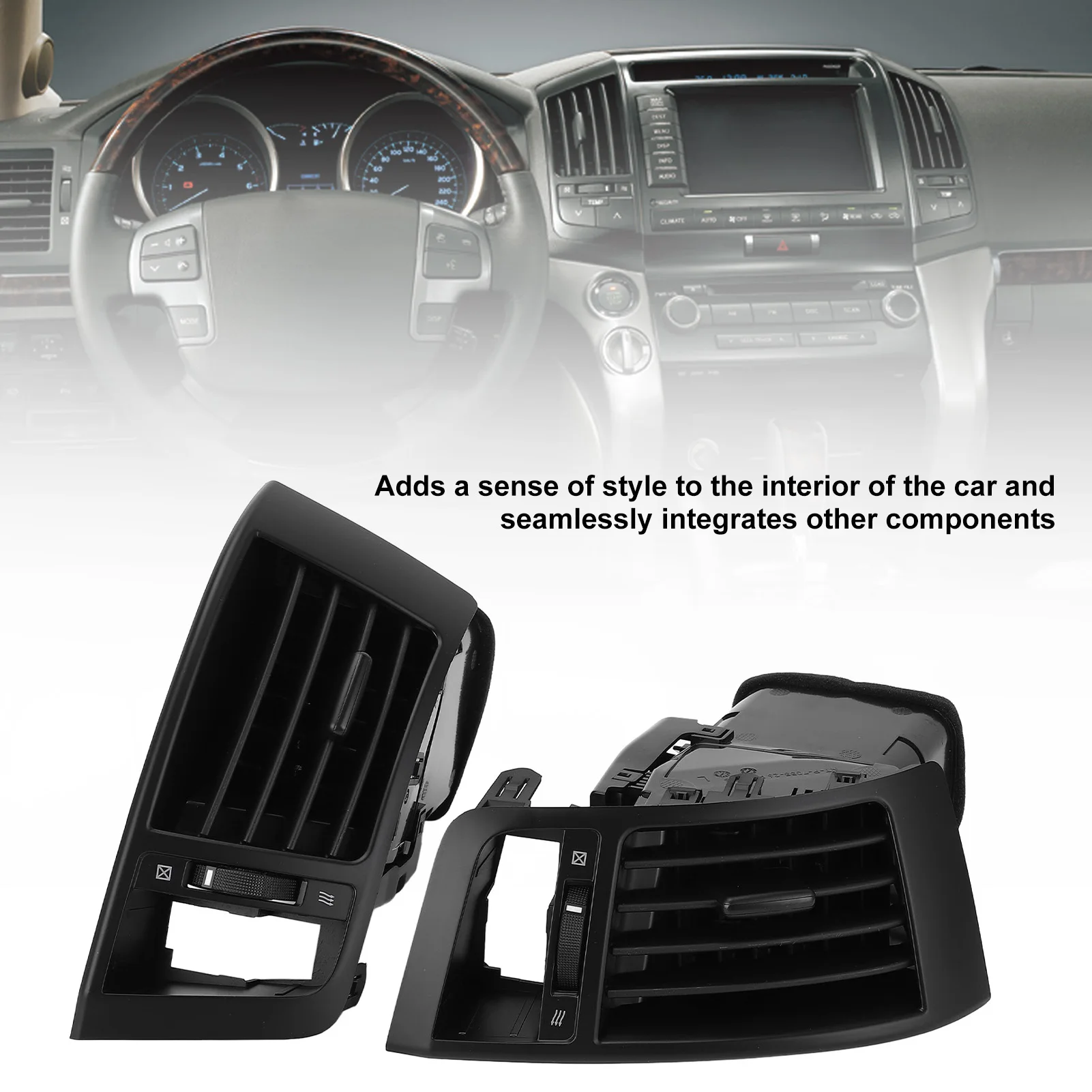 

1 Pair Center Console Air Vent Outlet Grille Improve Air Circulation Stylish Interior for Land Cruiser LC200 2008 to 2015 Black