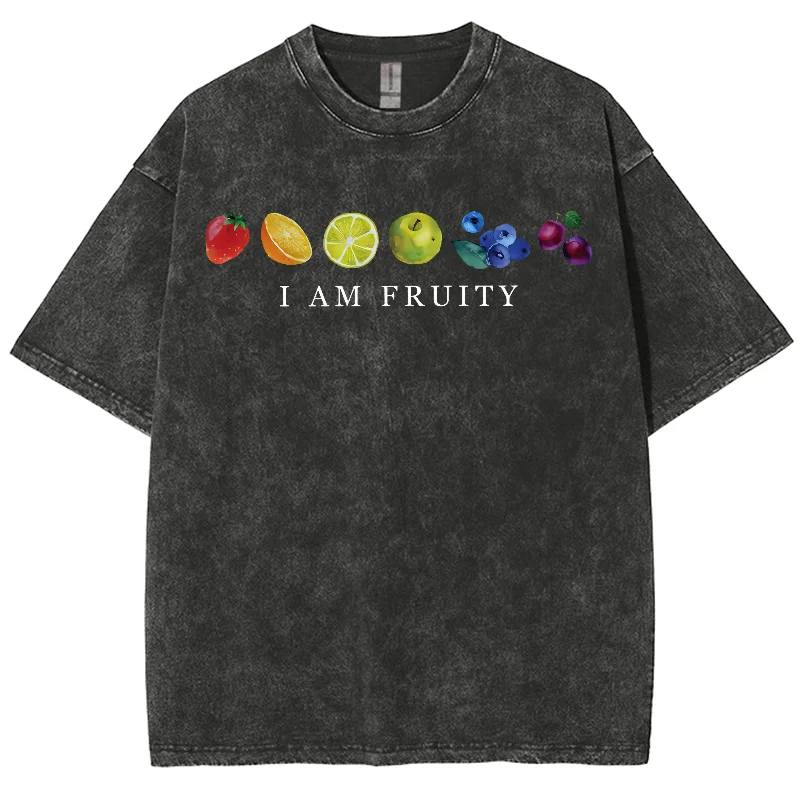 Fashion Women Cotton Washed T-Shirt Summer Fruit Printing Short Sleeve Casual Loose Tee Shirt Vintage Clothes