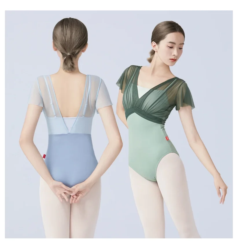 Ballett Trikots Für Frauen Erwachsene Backless Rüsche Hülse Mesh Spitze Dance Kostüm Gym Yoga Bademode Gymnastitic Trikot Body