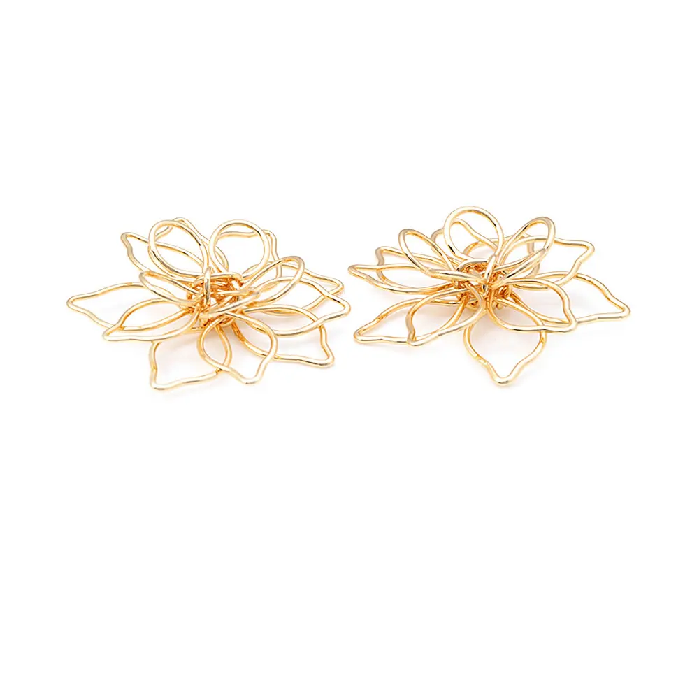 18K Gold Color 3D Wire Flower Charms Pendants High Quality Diy Jewelry Making Necklace Earrings Accessories for Women