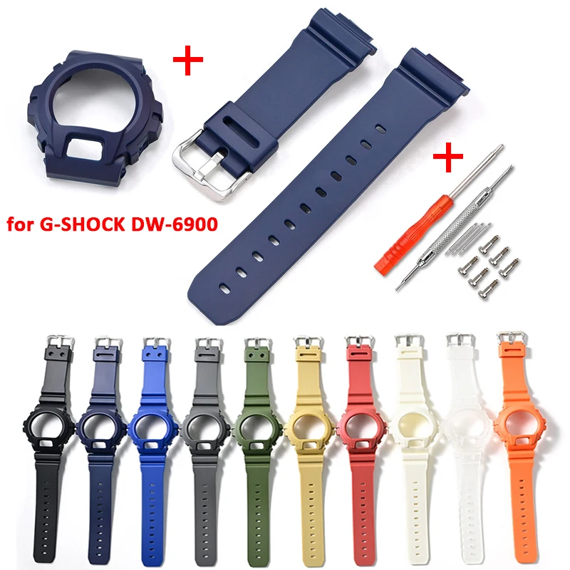 Capa + Pulseira para Casio G-SHOCK DW-6900 DW-6600 DW-6930 DW-3230: Acessórios de Relógio com Pulseira de Borracha de Resina Fosca e Aro de Substituição