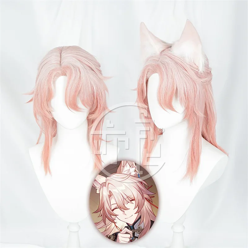 Game Honkai Star Rail Jiaoqiu Cosplay Wig with Ears Heat Resistant Synthetic Hair Halloween Role Play Party   Wig Cap