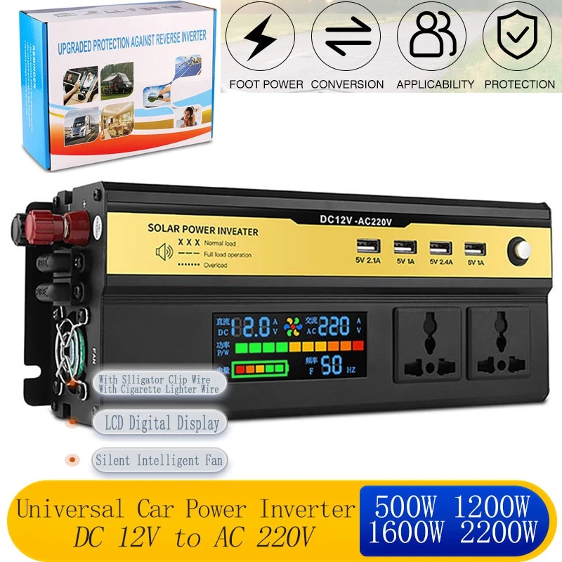 Universal Inverter 12V to 220V Modified Sine Wave Off Grid Voltage Transformer Power Converter Intelligent LCD Digital Display