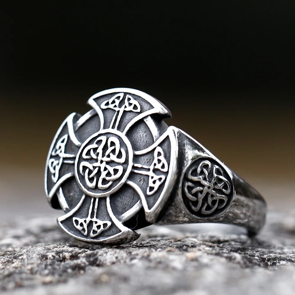 2022 new Vintage Stainless Steel cross Viking Ring Men Boys Nordic Viking Axe aegishjalmur Ring Male Norse Mythology Jewelry