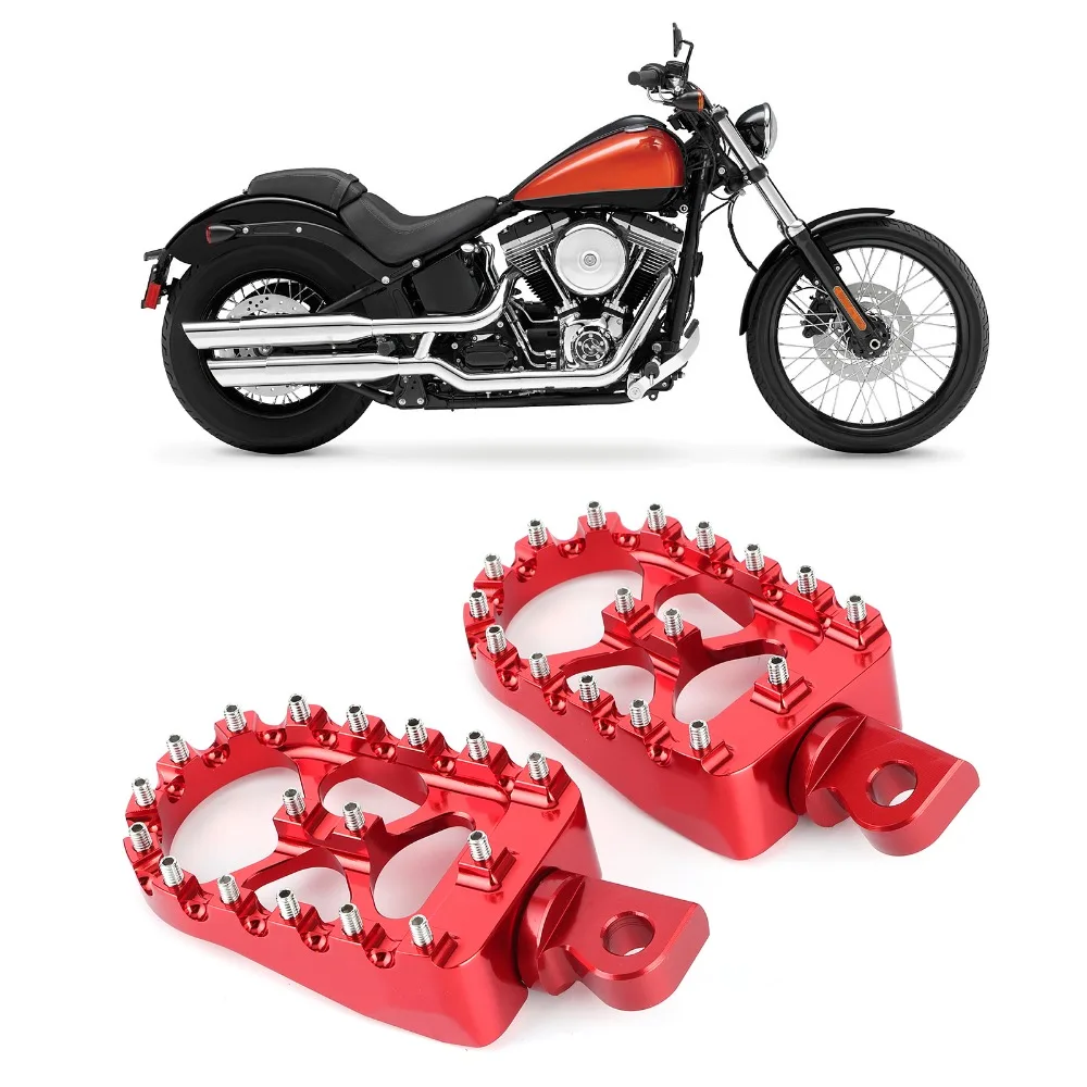 2pcs 360 Degree Rotatable Motorcycle Foot Pegs Wide Studded Design Black & Red Color 360 Degree Rotating Pegs