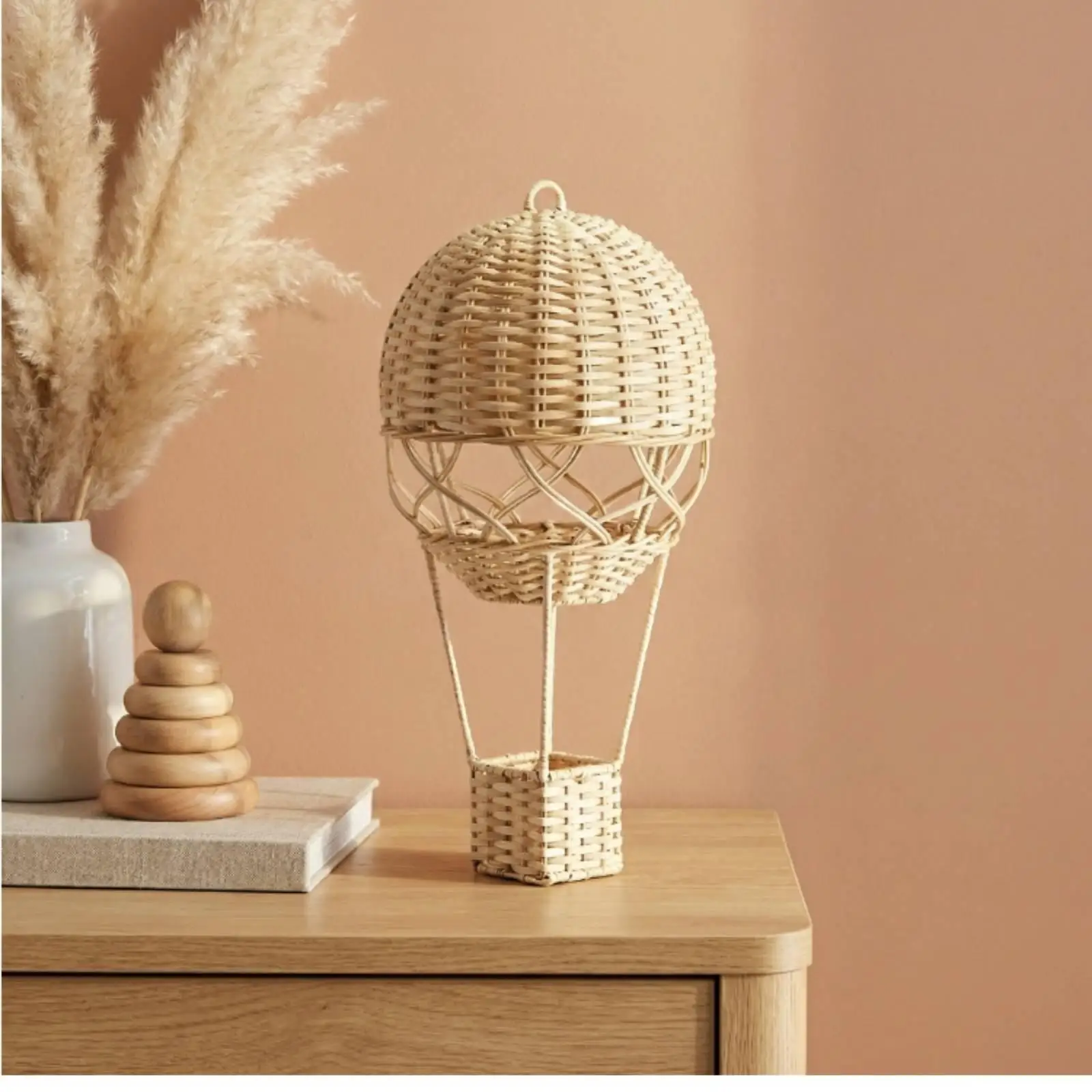 Balão de Ar Quente de Rattan Natural Bege Estilo Divertido