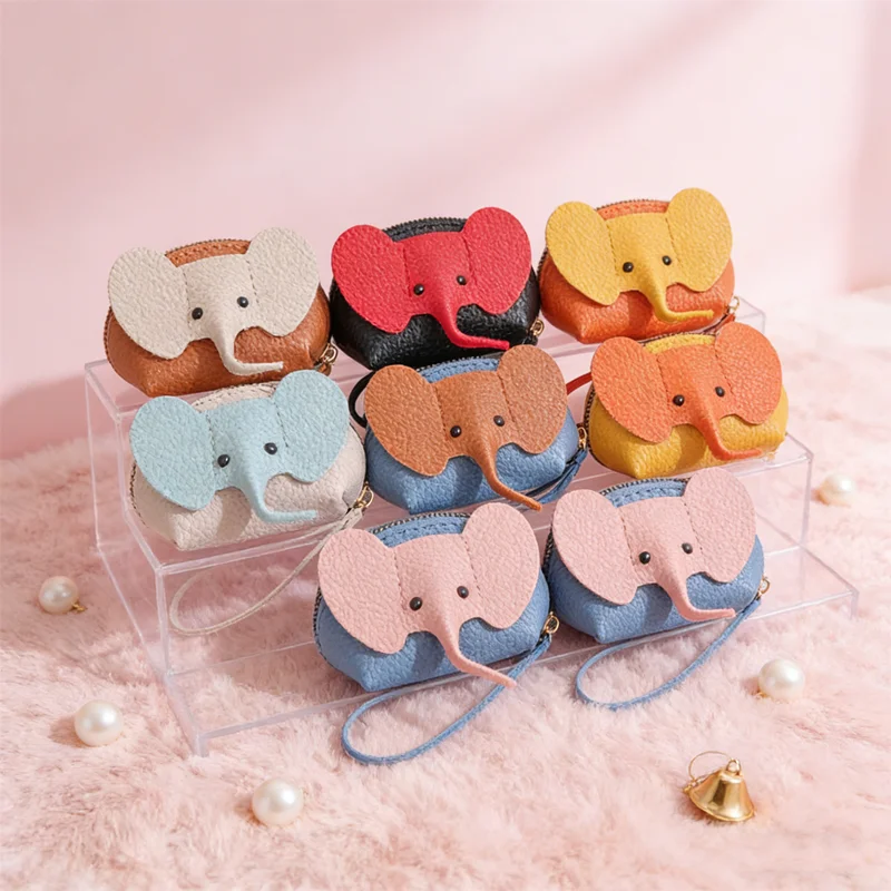 2026 NEW Cute Elephant Coin Purse PU Leather, Women's Card Holder Lipstick Case, Zipper Money Bag Pendant, Creative Storage Bag