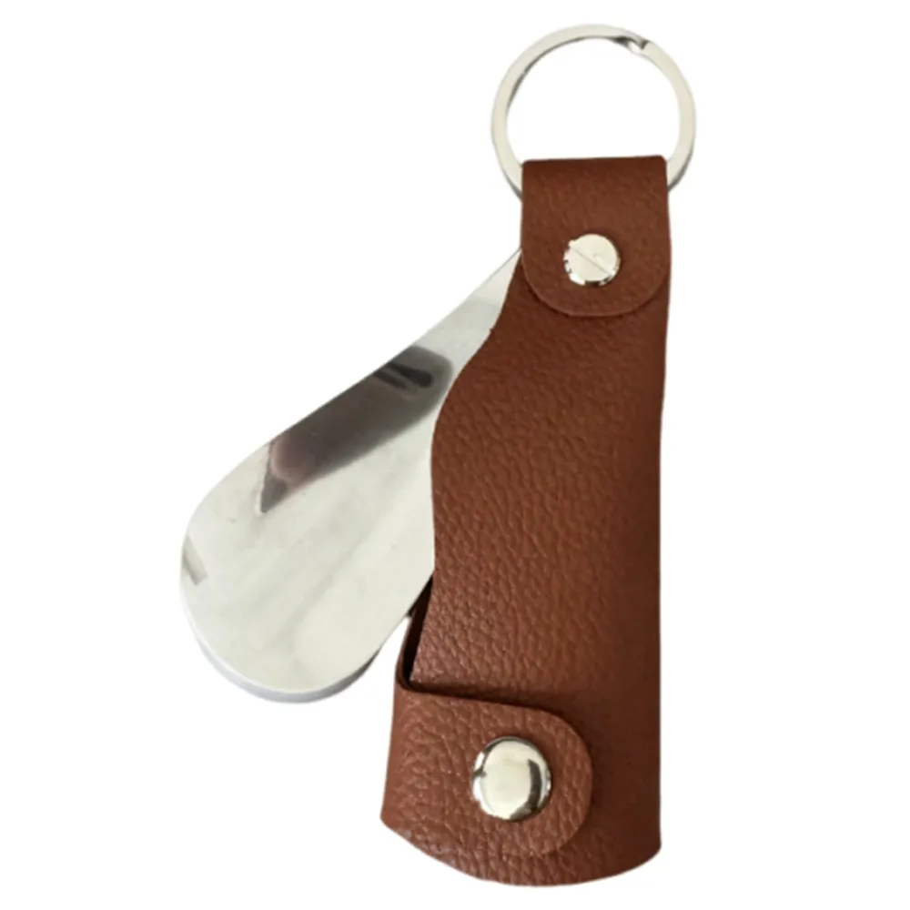 

Ergonomic Mini Shoehorn Keychain PU Leather Portable Shoe Lifter Short Handle Convenient Stainless Steel Shoe Horn Key Ring