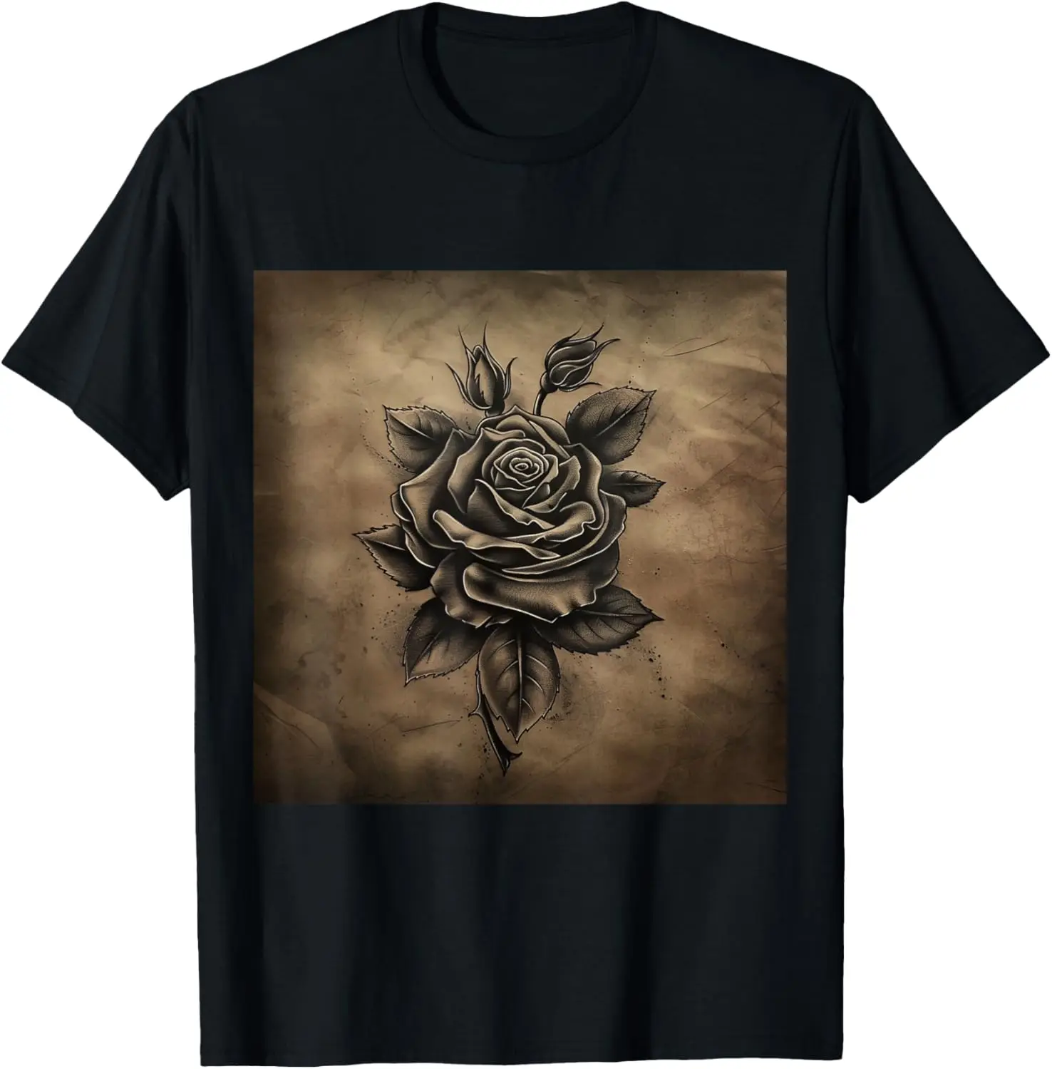 Floral Pattern Girls Gift Flower Vintage tattoo black Rose T-Shirt