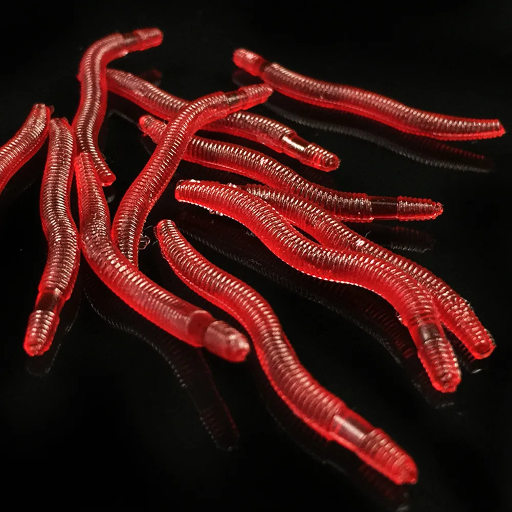 80pcs Soft Lure Fishing Simulation Earthworm Red Worms Bait Artificial Fishing Lure Tackle Lifelike Fishy Smell Lures