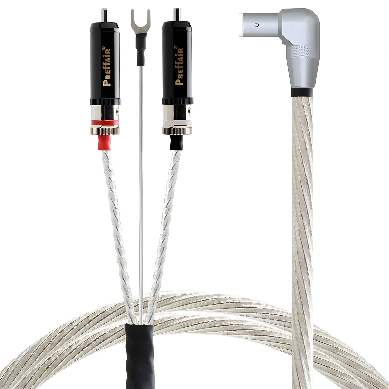 

Hi-Fi OCC Silver-Plated 5-Pin XLR to RCA Tonearm Cable for Audiophile LP Vinyl Records - Odin Phono Line with Y-Spade Grounding