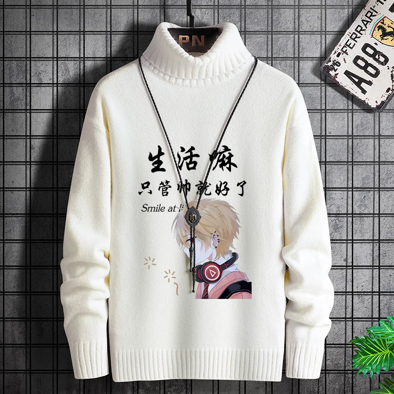 

Мужской повседневный трикотажный свитер с высоким воротником на флисовой подкладке, с длинными рукавами, осенне-зимний, модный, свободного кроя, удобный, дышащий, из полиэстера