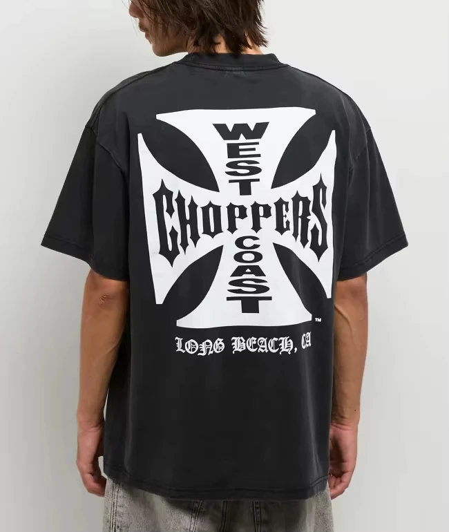 2026 new Retro West Coast Motorcycle Pattern T-Shirt Long Beach Rider Cross-Print Suitable for Both Men Women for Casual Wear