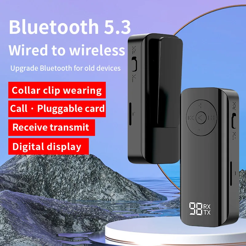 M06 Bluetooth 5.3 Transmitter Receiver 2 in 1 3.5mm Jack Wireless Audio Input with LED Display for Car Headphone Speaker Music