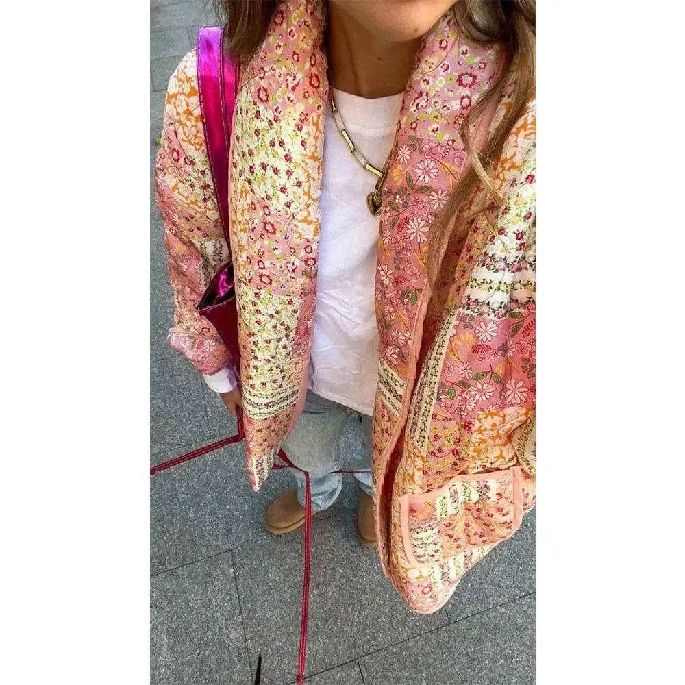 Women\'s Cotton Jacket Autumn and Winter New Floral Patterns Cardigan Cotton Jacket Elegant Ladies Street Shoot Women\'s