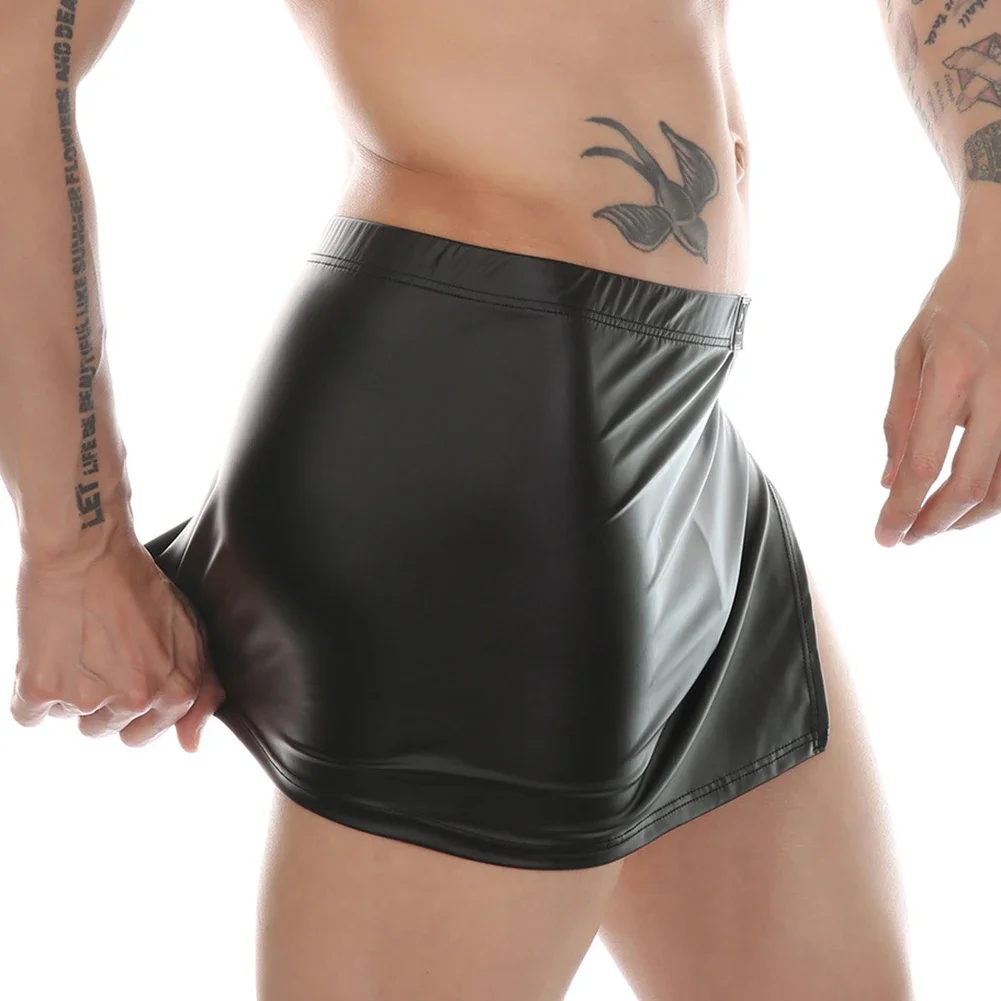 Mens Stretch Gay Sex Underwear Fashion Skirt Sexy Side Slit Boxer Shorts Panties Erotic Lingerie Clubwear Slit Skirt Minidress