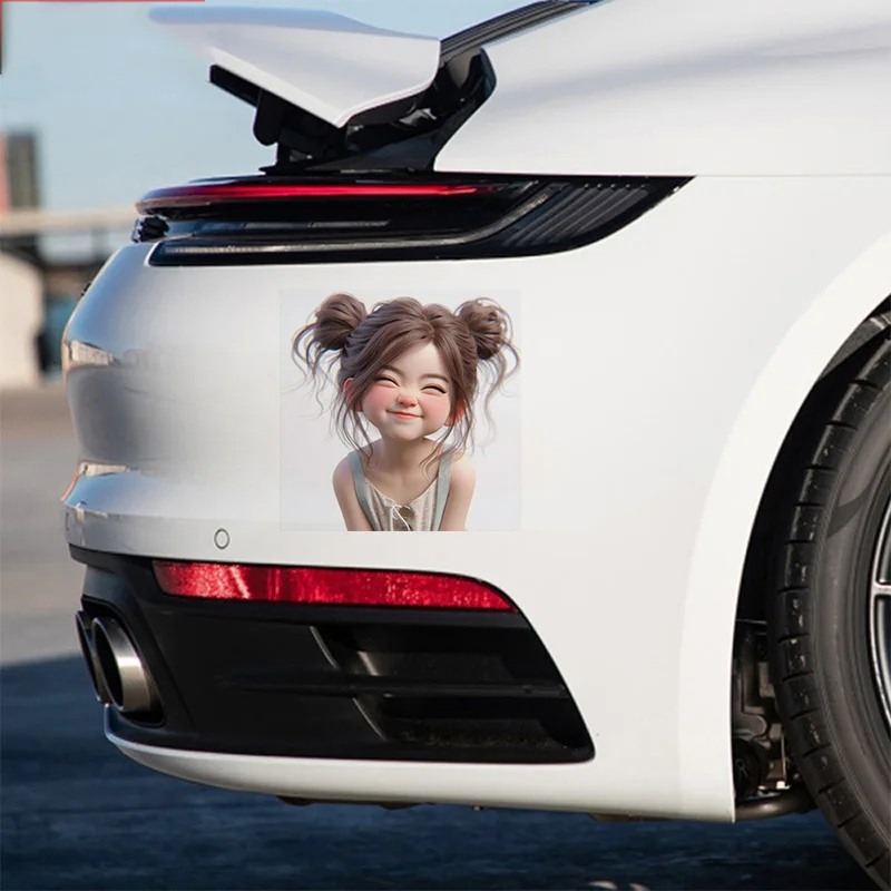1Pc Smiling Messy Double Buns Girl Waterproof Vinyl Sticker Decal For Car Motorcycle Bottle Laptop Phone Wall Cup Decor