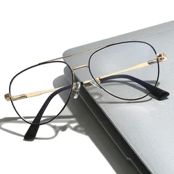 VICKY Double Bridge Anti-Blue Light Reading Glasses Men's Metal Pilot Style Leisure Travel Customized Prescription Myopia RS6912