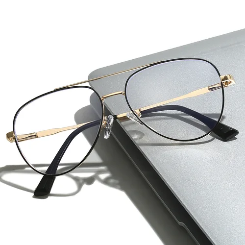 VICKY-gafas de lectura con doble puente para hombre, lentes de lectura antiluz azul, estilo aviador de Metal, ocio, viajes, prescripción personalizada, miopía RS6912