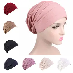 Women Elastic Turban Beanie Soft Cotton Bonnet Muslim Hijabs Head Wrap Chemo Hat