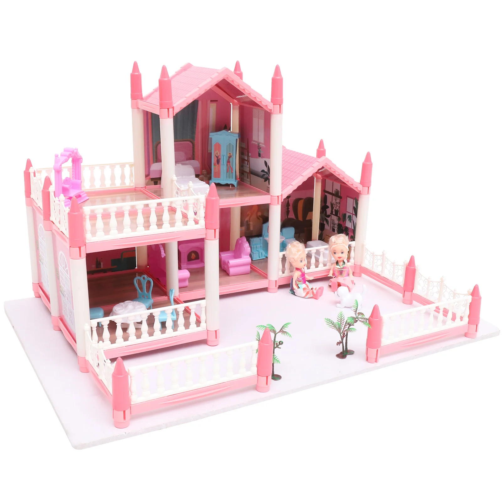 Princess Castle Toys Girls Villa Assembled Plastic Miniature House Kids Gift Model Dollhouse Play Simulated